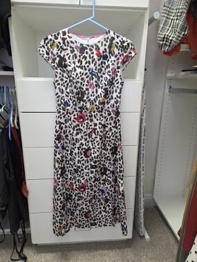 Ted Baker London White Leopard-Print Midi Dress with Multicolor Spots